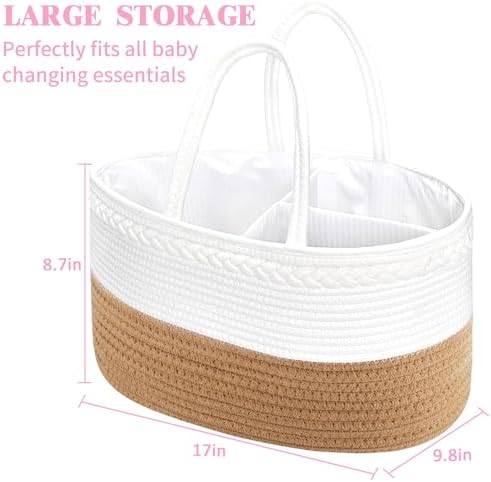 ABenkle X-Large Diaper Caddy Organizer, Boho Rustic Cotton Rope Nursery Baby - Image 3