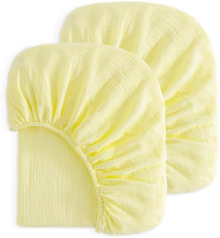 NTBAY Mini Crib Muslin Fitted Sheets, 2 Pack, 24 x 38, Light Yellow by NTBAY