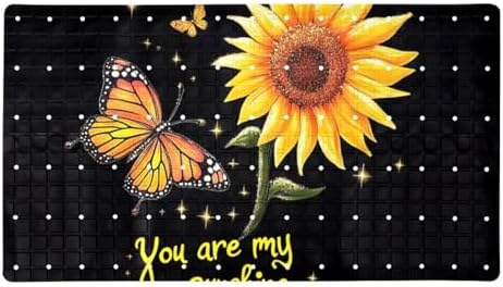 Shower Mat Non Slip 26.8 x 15.1 Inches, Sunflower Butterflies Bathtub Mat by Anna+Cowper
