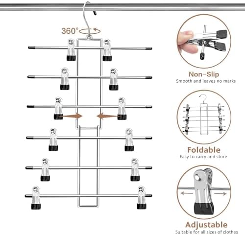 Pants Hangers with Clips, Space Saving Hanging Closet Organizer-6 Tiers Skirt - Image 6