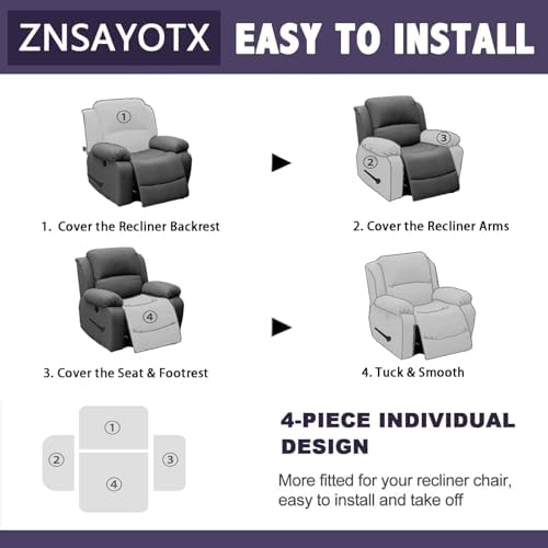 ZNSAYOTX Stretch Velvet Recliner Cover 4-Pieces, Thick Soft Recliner Chair - Image 7