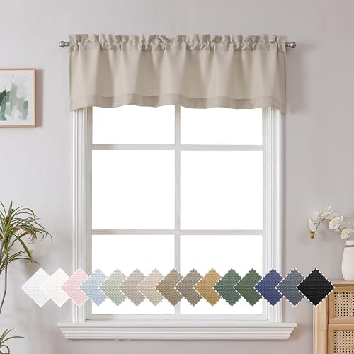 Chyhomenyc Moon Beige Valance for Windows, Light Filtering Faux Linen Textured by Chyhomenyc