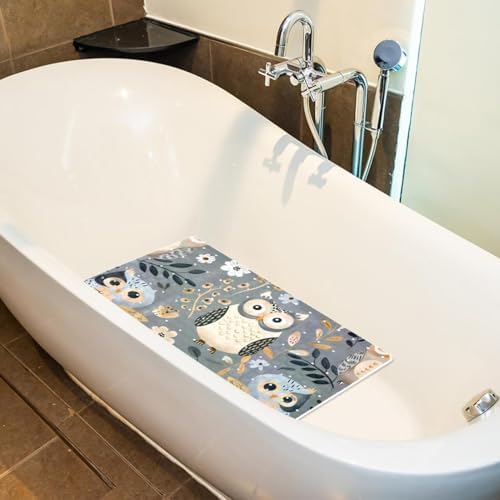 Shower Mat Non Slip 26.8 x 15.1 Inches, Cute Owls Bathtub Mat Shower Stall Mats - Image 5
