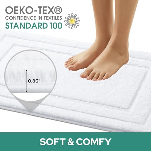 HOMEIDEAS Bathroom Rugs Sets 2 Piece, Super Soft Non Slip Bath Mat White - Image 3