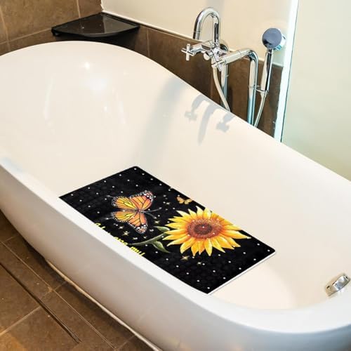 Shower Mat Non Slip 26.8 x 15.1 Inches, Sunflower Butterflies Bathtub Mat - Image 4