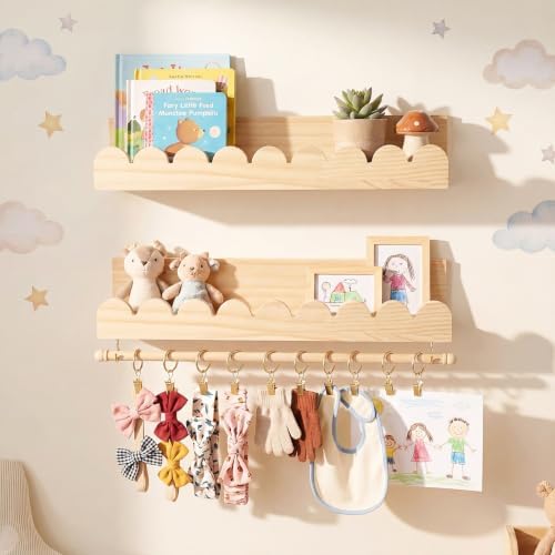 Qunclay 2 Pcs Nursery Floating Shelves Headband and Bow Holder - Image 6