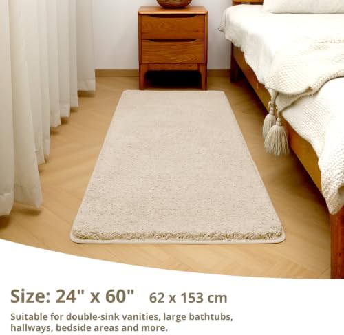 Polyester Bathroom Runner Rug 24"x60" Beige, Soft Shaggy Bath Mat - Image 2