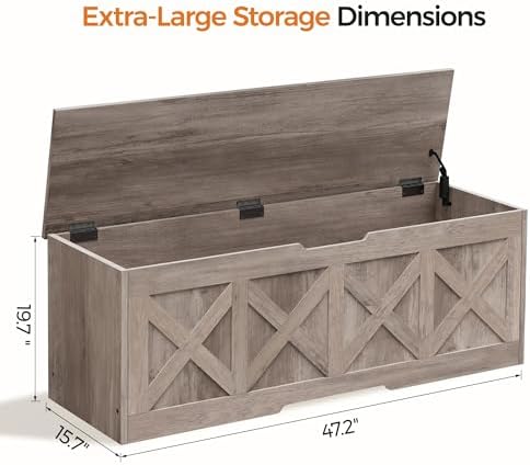 Homleke 47.2" Extra-Large Wooden Storage Chest, Farmhouse Storage Bench - Image 2