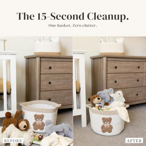 Teddy Bear Baby Storage Basket, Woven Cotton Rope Nursery Bin, 15x11 in - Image 4