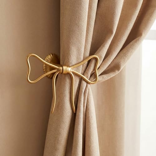 Kathfly 4 Pcs Bow Curtain Holdbacks Gold Metal Curtain Tiebacks Wall Mounted - Image 4