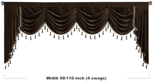 StangH Extra Wide Brown Waterfall Valance Curtain W98 inches, 1 Panel - Image 4