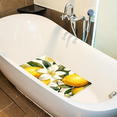 Shower Mat Non Slip 26.8 x 15.1 Inches, Lemons Flowers Bathtub Mat Shower Stall - Image 5