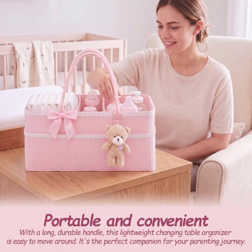 Pink Bow Diaper Caddy Organizer - Image 6