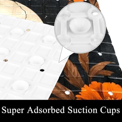 Shower Mat Non Slip 26.8 x 15.1 Inches, Skull Flowers Bathtub Mat Shower Stall - Image 3