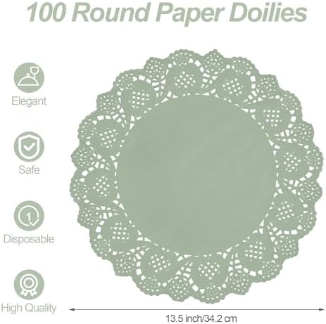 MCEAST 100 Pack Round Sage Green Paper Doilies 13.5 Inches Lace Paper Place - Image 2