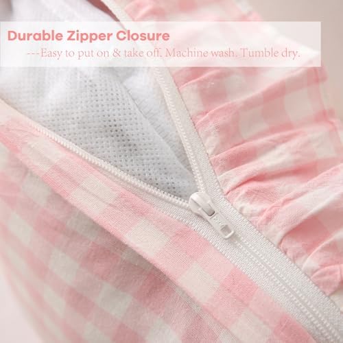 2 Pack Blush Gingham Lumbar Throw Pillow Shams 12''x20'' - Image 5