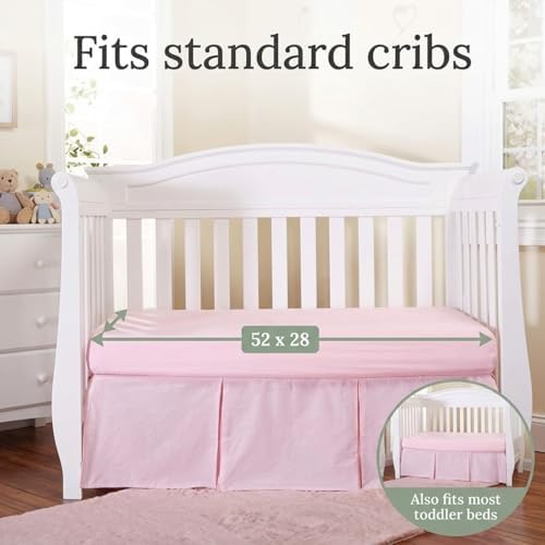 EVERYDAY KIDS Light Pink Pleated Crib Skirt; 100% Natural Cotton Nursery Crib - Image 2