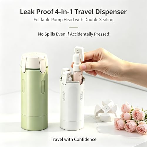 4 in 1 Travel Dispenser Bottle, One-Press No Squeeze Toiletries Set - Image 3