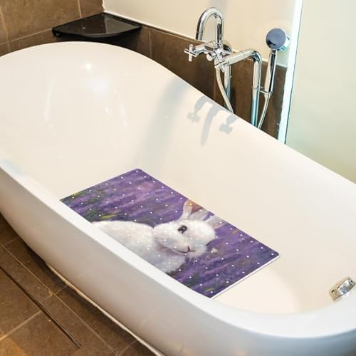 Shower Mat Non Slip 26.8 x 15.1 Inches, Rabbit Flowers Bathtub Mat Shower Stall - Image 5