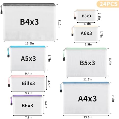 EOOUT 24pcs Mesh Zipper Pouch, Waterproof Zipper Bags, 8 Sizes Plastic Travel - Image 2