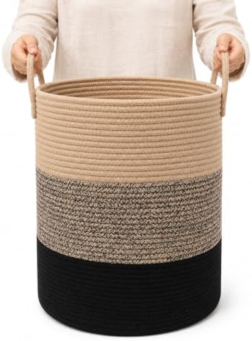 OrganiHaus Tall Cotton Rope Laundry Basket & Hamper, Blanket Storage 52L by OrganiHaus