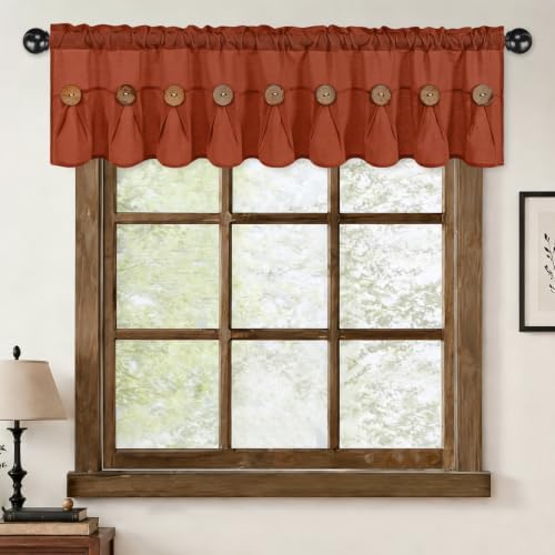 FRAMICS Farmhouse Valance Curtains, Boho Cotton Linen Kitchen Valance, Rod - Image 2