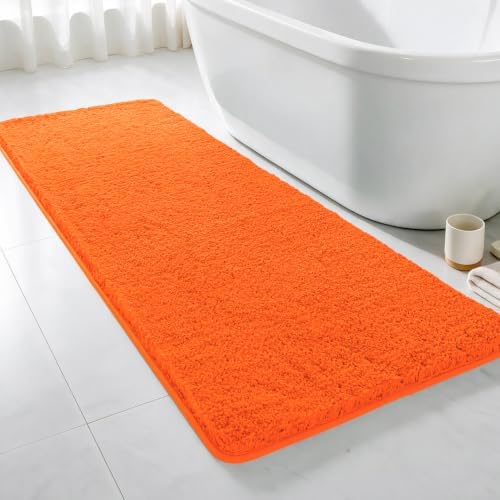 Polyester Bathroom Runner Rug 24"x60" Orange, Soft Shaggy Bath Mat by Kildoss