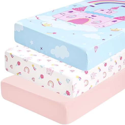 PHF 3 Pack Soft Castle Crib Sheets Fitted, Comfy Breathable Baby Sheets by PHF