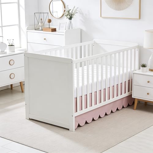 Shunjie.Home Scallop Edge Crib Skirt Pink, 100% Egyptian Cotton 400 Thread - Image 4