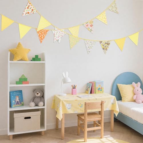 G2PLUS 10.8Ft Cotton Triangle Bunting Banner – 12pcs Yellow Floral Fabric - Image 5