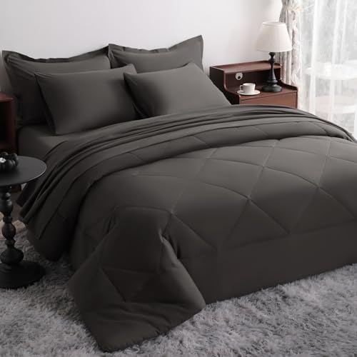 NTBAY Queen Microfiber Bed in a Bag, Comforter Set 7 Piece, Dark Grey by NTBAY