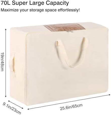 Blanket Storage Bags 70L Canvas Closet Organizers Clothes Container 2 Pack - Image 2