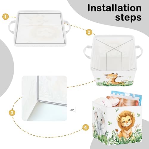 11.8" Jungle Animals Cube Storage Organizer Set 3Pcs Lion Giraffe Elephant Cube - Image 7