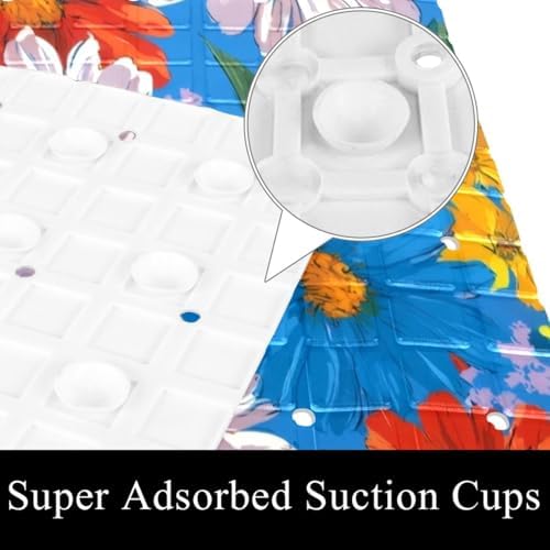Shower Mat Non Slip 26.8 x 15.1 Inches, Daisies Flowers Bathtub Mat Shower - Image 3
