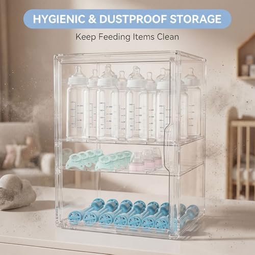 Baby Bottle Organizer, 3 Tiers Adjustable Clear Acrylic Bottles Storage Station - Image 7
