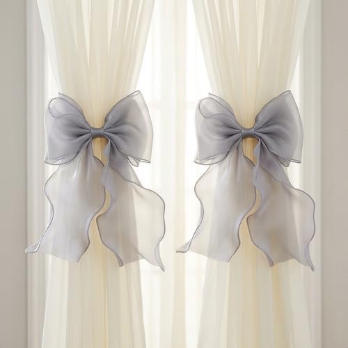 2 Pack French Lace Bow Curtain Tiebacks, Dark Gray by GAJILON