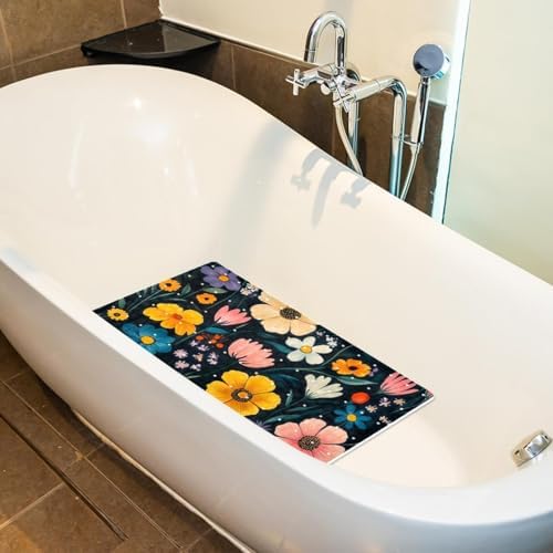 Shower Mat Non Slip 26.8 x 15.1 Inches, Flowers Florals Bathtub Mat Shower - Image 5