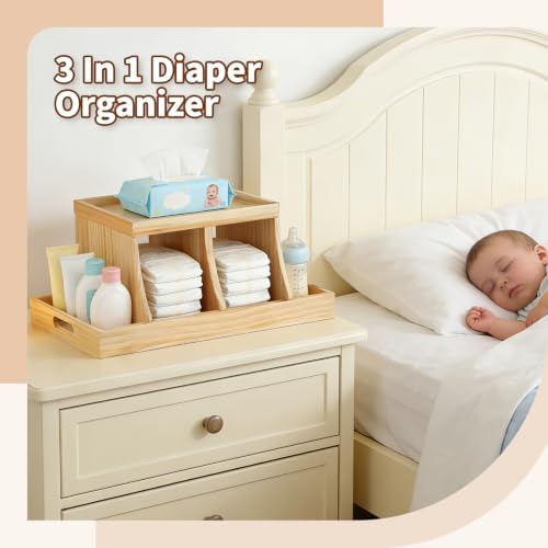 Three colors Diaper Organizer, Wooden Diaper Caddy Organizer, Changing Table - Image 2