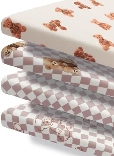 Fitted Baby Neutral Pack N Play Sheets Mini Crib Sheets Bear and Buffalo Check - Image 5