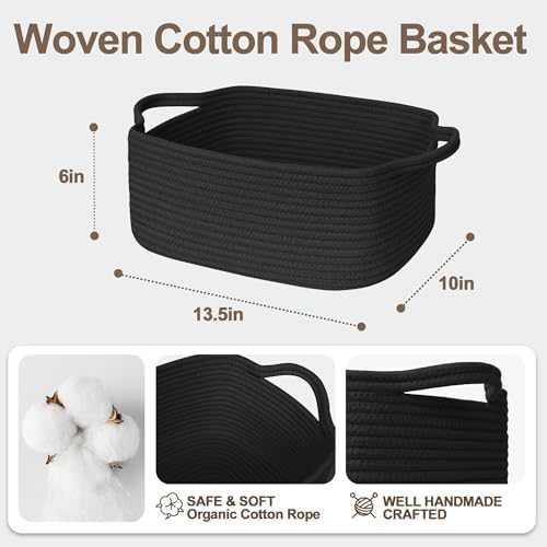 Black Basket for Gifts, Woven Gift Baskets Empty, Cotton Rope Storage Bin for - Image 2
