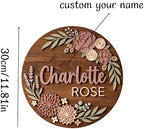 Personalized Wooden Nursery Name Sign, Custom Floral Baby Name Plaque, Round - Image 2