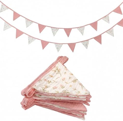 Hahafelt 2 Pcs Floral Pennant Banner Flags Pink Nursery Triangle by Hahafelt