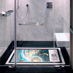 Bathtub Mat Non Slip 26.8x15.1In, Cyan Gold Marble Bath Mat - Image 6