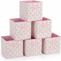 6 Pcs Pink Bow Cube Storage Bins 12.5 Inch Storage Basket by BBSET