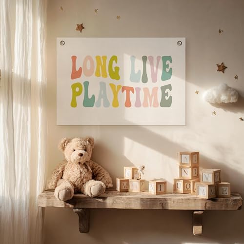 Long Live Playtime Banner – Girl Boy Room Decor Linen Banner Hanging Flag Retro - Image 2