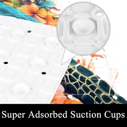 Bathtub Mat Non Slip 26.8x15.1In, Watercolor Turtle Flower Bath Mat - Image 3