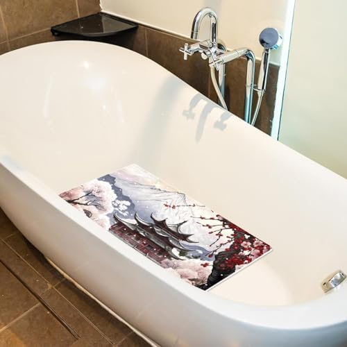 Shower Mat Non Slip 26.8 x 15.1 Inches, Mountain Temple Plum Blossom Bathtub - Image 5