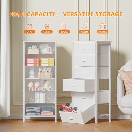 Furnulem White Dresser for Bedroom, 6 Fabric Drawers Chest of Drawers - Image 4