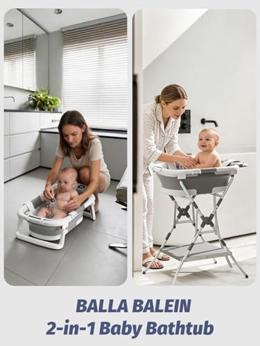 Baby Bathtub with Stand, Foldable Metal Standing Baby Bath Tub, 3-in-1 - Image 2