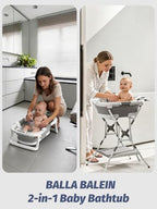 Baby Bathtub with Stand, Foldable Metal Standing Baby Bath Tub, 3-in-1 - Image 2